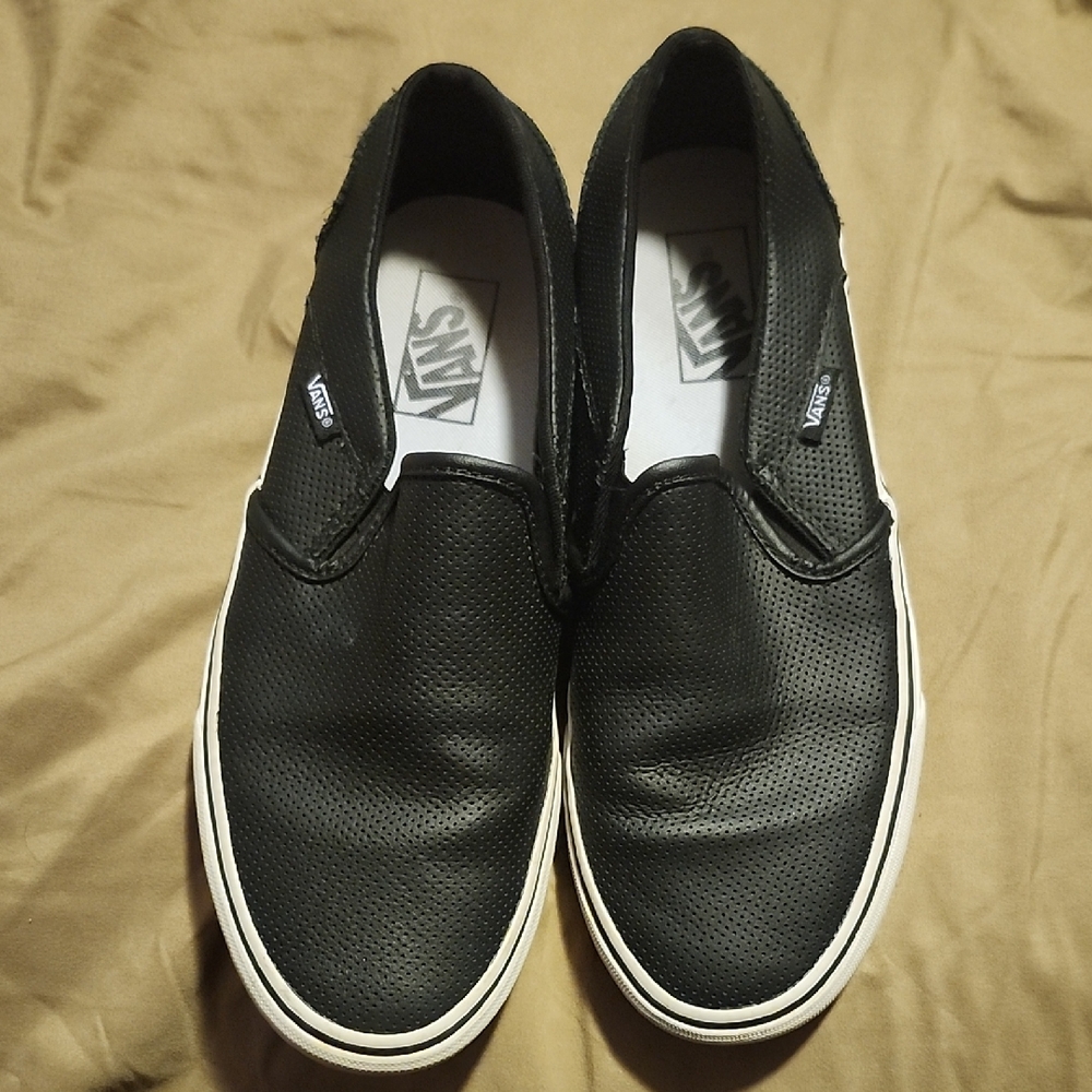 Vans Black Canvas Slip-On Loafers with Waffle Sole